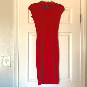 Red fitted midi dress